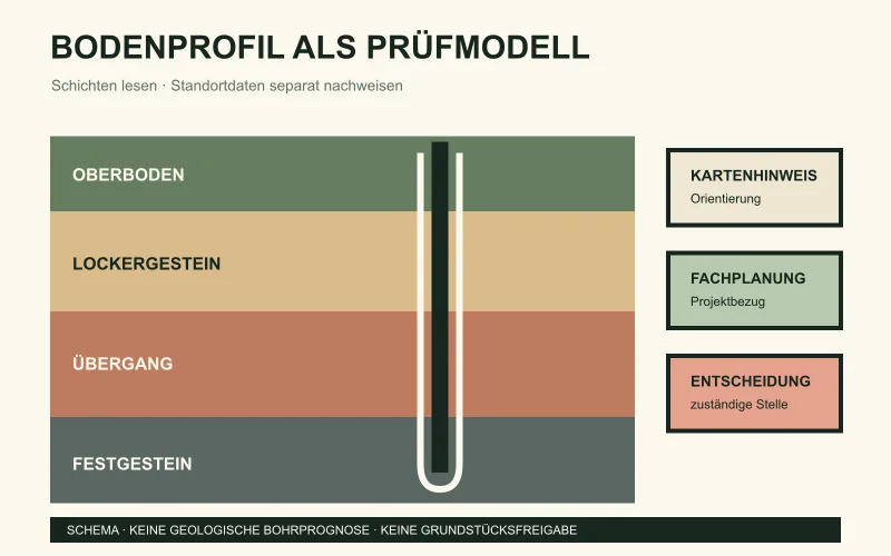 Schematische Erdschichten mit markierten Prüfgrenzen für eine geschlossene Wärmequelle